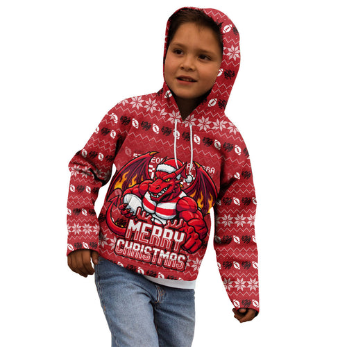 Personalized St George Illawarra Dragons Christmas Kid Hoodie Australian Rugby Fans - Pixelated Ugly Xmas Pattern Mascot Santa