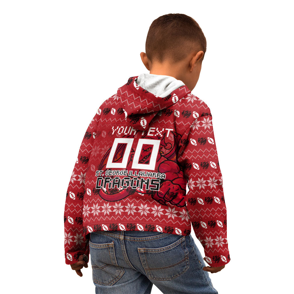 Personalized St George Illawarra Dragons Christmas Kid Hoodie Australian Rugby Fans - Pixelated Ugly Xmas Pattern Mascot Santa