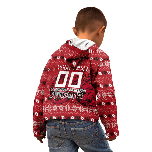 Personalized St George Illawarra Dragons Christmas Kid Hoodie Australian Rugby Fans - Pixelated Ugly Xmas Pattern Mascot Santa