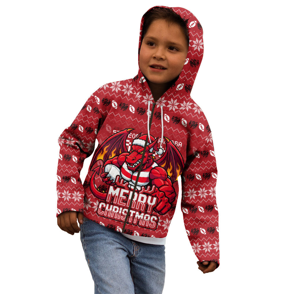 Personalized St George Illawarra Dragons Christmas Kid Hoodie Australian Rugby Fans - Pixelated Ugly Xmas Pattern Mascot Santa