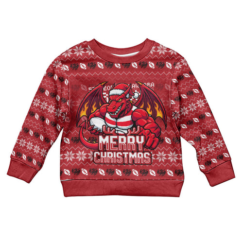 Personalized St George Illawarra Dragons Christmas Kid Ugly Christmas Sweater Australian Rugby Fans - Pixelated Ugly Xmas Pattern Mascot Santa