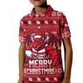Personalized St George Illawarra Dragons Christmas Kid Polo Shirt Australian Rugby Fans - Pixelated Ugly Xmas Pattern Mascot Santa