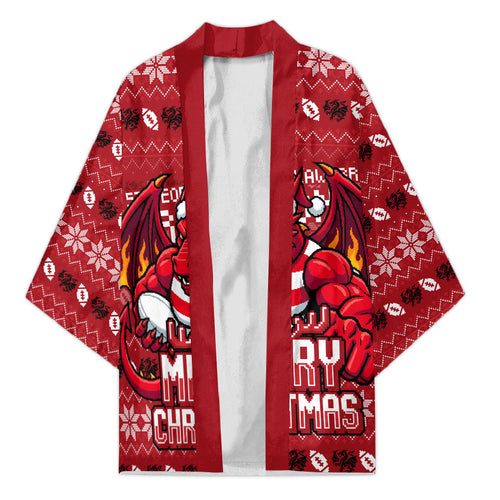 Personalized St George Illawarra Dragons Christmas Kimono Australian Rugby Fans - Pixelated Ugly Xmas Pattern Mascot Santa