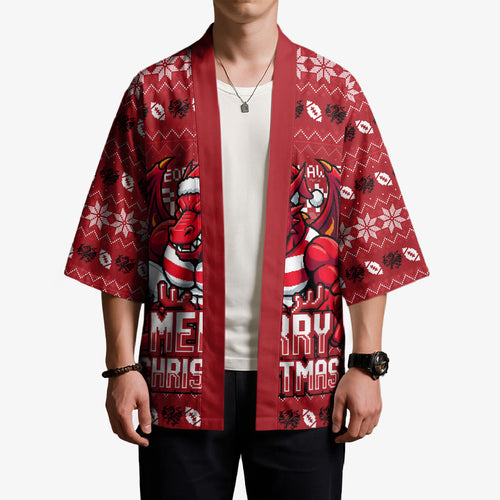 Personalized St George Illawarra Dragons Christmas Kimono Australian Rugby Fans - Pixelated Ugly Xmas Pattern Mascot Santa