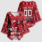 Personalized St George Illawarra Dragons Christmas Kimono Sleeve Blouse Australian Rugby Fans - Pixelated Ugly Xmas Pattern Mascot Santa