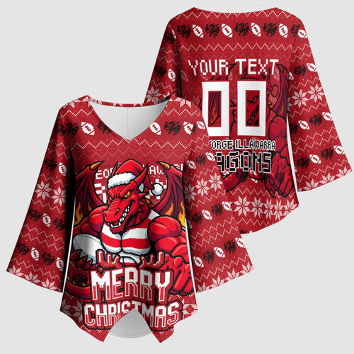 Personalized St George Illawarra Dragons Christmas Kimono Sleeve Blouse Australian Rugby Fans - Pixelated Ugly Xmas Pattern Mascot Santa