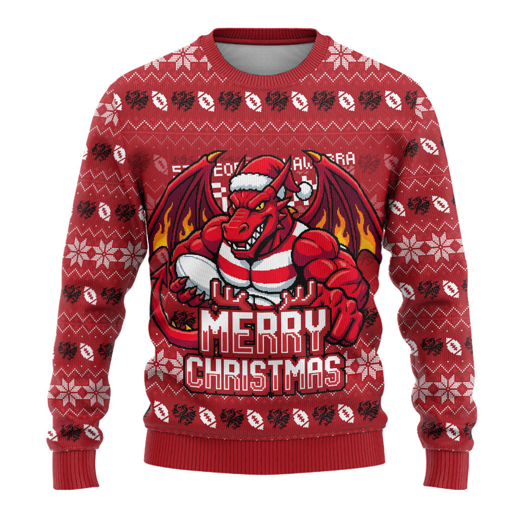 Personalized St George Illawarra Dragons Christmas Ugly Christmas Sweater Australian Rugby Fans - Pixelated Ugly Xmas Pattern Mascot Santa