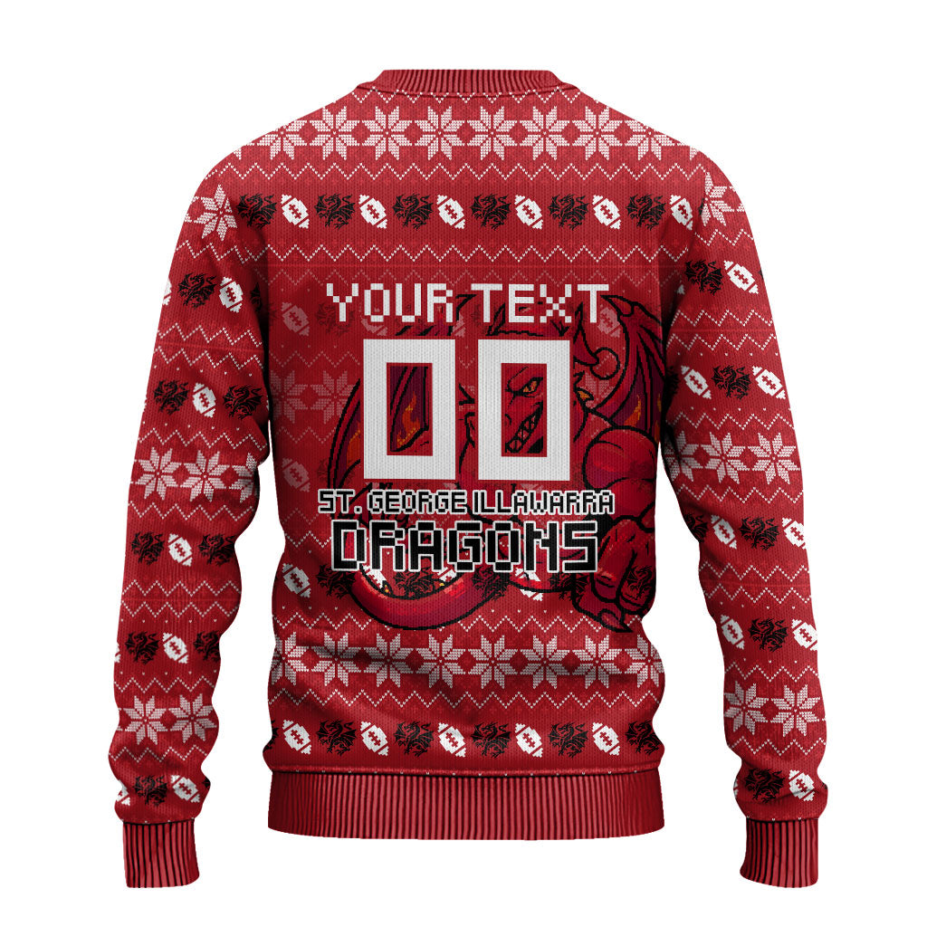 Personalized St George Illawarra Dragons Christmas Ugly Christmas Sweater Australian Rugby Fans - Pixelated Ugly Xmas Pattern Mascot Santa