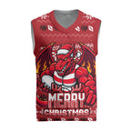 Personalized St George Illawarra Dragons Christmas Knitted V-Neck Vest Australian Rugby Fans - Pixelated Ugly Xmas Pattern Mascot Santa