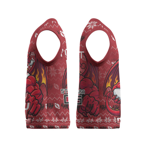 Personalized St George Illawarra Dragons Christmas Knitted V-Neck Vest Australian Rugby Fans - Pixelated Ugly Xmas Pattern Mascot Santa