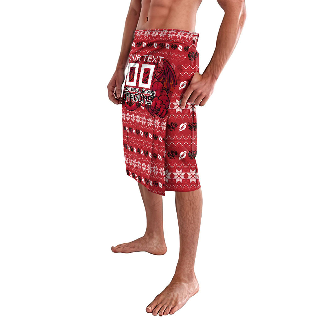Personalized St George Illawarra Dragons Christmas Lavalava Australian Rugby Fans - Pixelated Ugly Xmas Pattern Mascot Santa