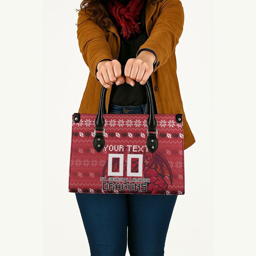 Personalized St George Illawarra Dragons Christmas Leather Bag Australian Rugby Fans - Pixelated Ugly Xmas Pattern Mascot Santa