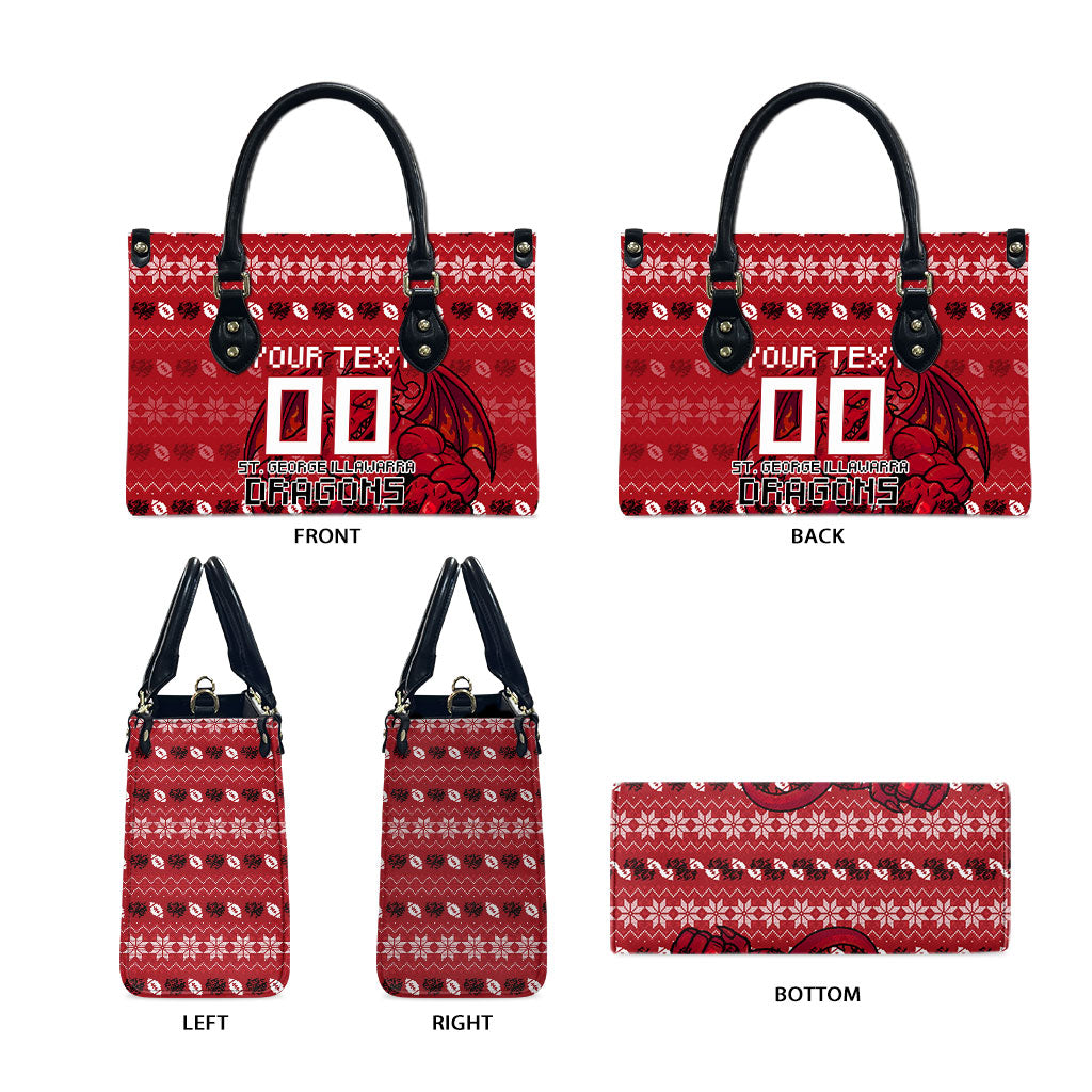 Personalized St George Illawarra Dragons Christmas Leather Bag Australian Rugby Fans - Pixelated Ugly Xmas Pattern Mascot Santa