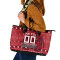 Personalized St George Illawarra Dragons Christmas Leather Tote Bag Australian Rugby Fans - Pixelated Ugly Xmas Pattern Mascot Santa