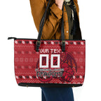 Personalized St George Illawarra Dragons Christmas Leather Tote Bag Australian Rugby Fans - Pixelated Ugly Xmas Pattern Mascot Santa