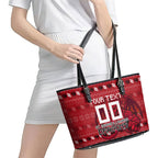 Personalized St George Illawarra Dragons Christmas Leather Tote Bag Australian Rugby Fans - Pixelated Ugly Xmas Pattern Mascot Santa