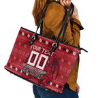 Personalized St George Illawarra Dragons Christmas Leather Tote Bag Australian Rugby Fans - Pixelated Ugly Xmas Pattern Mascot Santa