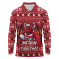 Personalized St George Illawarra Dragons Christmas Long Sleeve Polo Shirt Australian Rugby Fans - Pixelated Ugly Xmas Pattern Mascot Santa