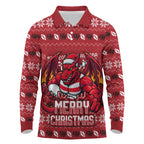 Personalized St George Illawarra Dragons Christmas Long Sleeve Polo Shirt Australian Rugby Fans - Pixelated Ugly Xmas Pattern Mascot Santa