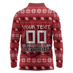 Personalized St George Illawarra Dragons Christmas Long Sleeve Polo Shirt Australian Rugby Fans - Pixelated Ugly Xmas Pattern Mascot Santa