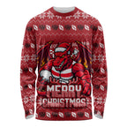 Personalized St George Illawarra Dragons Christmas Long Sleeve Shirt Australian Rugby Fans - Pixelated Ugly Xmas Pattern Mascot Santa