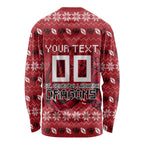 Personalized St George Illawarra Dragons Christmas Long Sleeve Shirt Australian Rugby Fans - Pixelated Ugly Xmas Pattern Mascot Santa