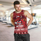 Personalized St George Illawarra Dragons Christmas Men Tank Top Australian Rugby Fans - Pixelated Ugly Xmas Pattern Mascot Santa