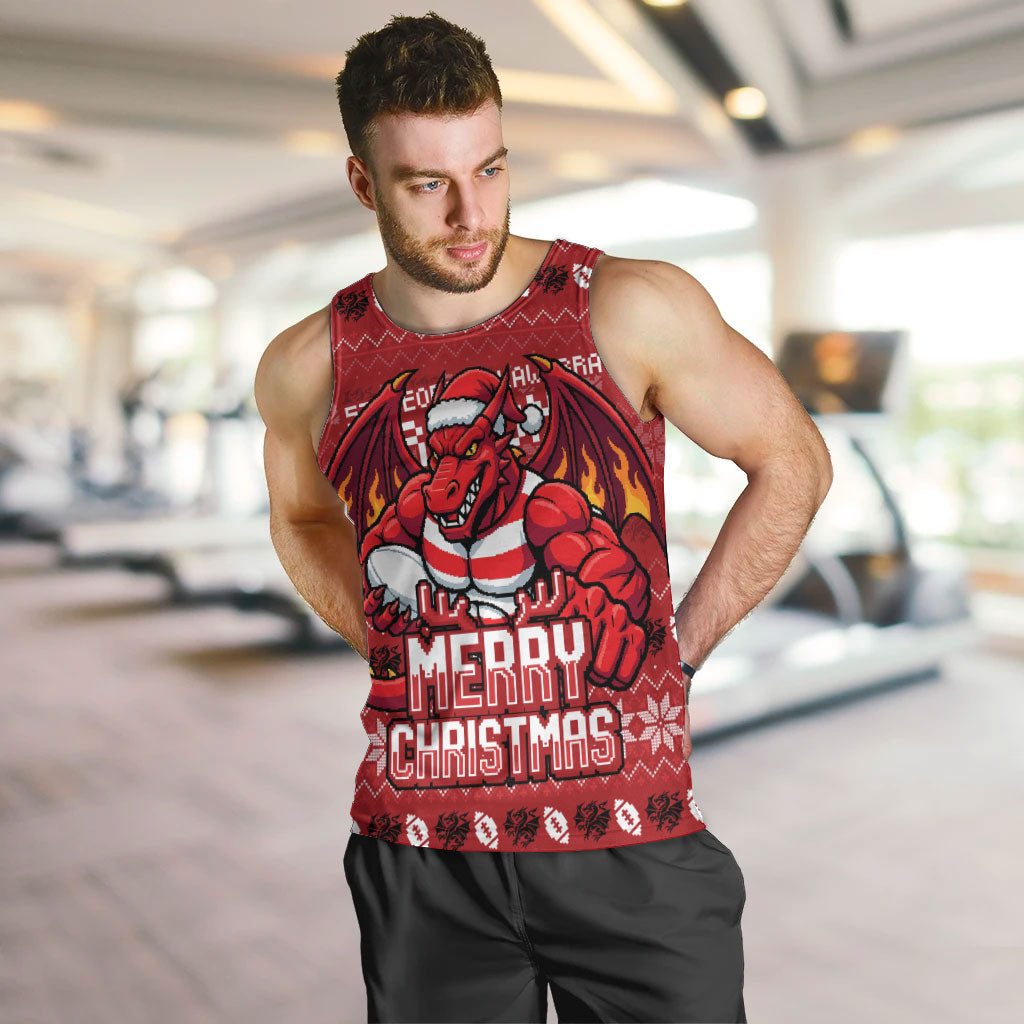 Personalized St George Illawarra Dragons Christmas Men Tank Top Australian Rugby Fans - Pixelated Ugly Xmas Pattern Mascot Santa