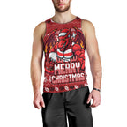 Personalized St George Illawarra Dragons Christmas Men Tank Top Australian Rugby Fans - Pixelated Ugly Xmas Pattern Mascot Santa