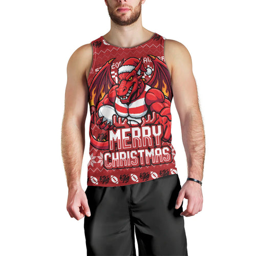 Personalized St George Illawarra Dragons Christmas Men Tank Top Australian Rugby Fans - Pixelated Ugly Xmas Pattern Mascot Santa