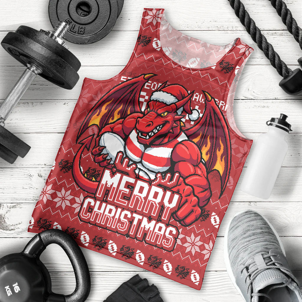Personalized St George Illawarra Dragons Christmas Men Tank Top Australian Rugby Fans - Pixelated Ugly Xmas Pattern Mascot Santa