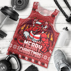 Personalized St George Illawarra Dragons Christmas Men Tank Top Australian Rugby Fans - Pixelated Ugly Xmas Pattern Mascot Santa