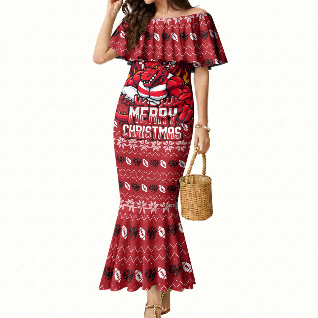 Personalized St George Illawarra Dragons Christmas Mermaid Dress Australian Rugby Fans - Pixelated Ugly Xmas Pattern Mascot Santa