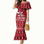 Personalized St George Illawarra Dragons Christmas Mermaid Dress Australian Rugby Fans - Pixelated Ugly Xmas Pattern Mascot Santa
