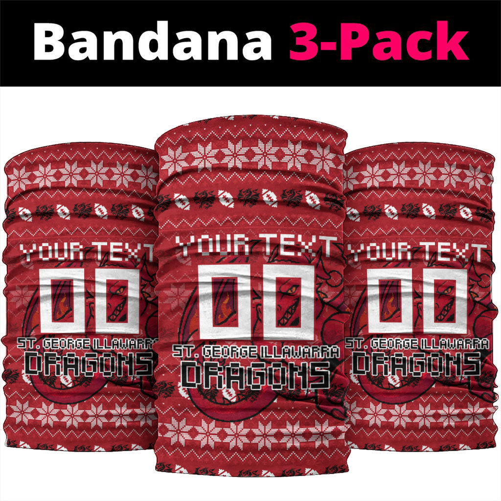 Personalized St George Illawarra Dragons Christmas Neck Gaiter Australian Rugby Fans - Pixelated Ugly Xmas Pattern Mascot Santa