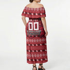 Personalized St George Illawarra Dragons Christmas Off Shoulder Maxi Dress Australian Rugby Fans - Pixelated Ugly Xmas Pattern Mascot Santa