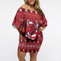 Personalized St George Illawarra Dragons Christmas Off Shoulder Short Dress Australian Rugby Fans - Pixelated Ugly Xmas Pattern Mascot Santa