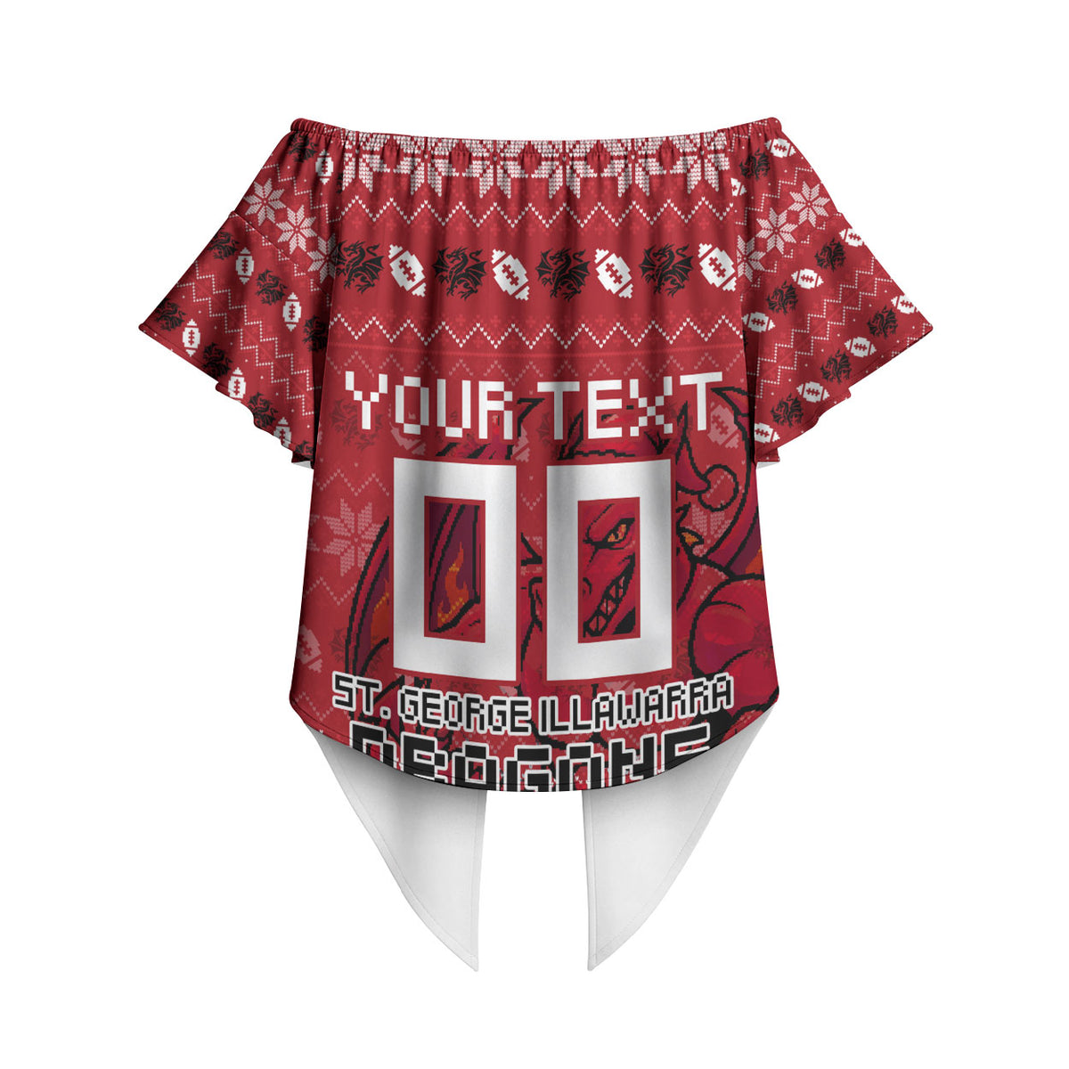 Personalized St George Illawarra Dragons Christmas Off Shoulder Wrap Waist Top Australian Rugby Fans - Pixelated Ugly Xmas Pattern Mascot Santa