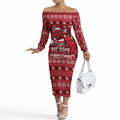 Personalized St George Illawarra Dragons Christmas Off The Shoulder Long Sleeve Dress Australian Rugby Fans - Pixelated Ugly Xmas Pattern Mascot Santa