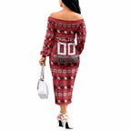 Personalized St George Illawarra Dragons Christmas Off The Shoulder Long Sleeve Dress Australian Rugby Fans - Pixelated Ugly Xmas Pattern Mascot Santa