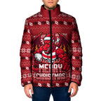 Personalized St George Illawarra Dragons Christmas Padded Jacket Australian Rugby Fans - Pixelated Ugly Xmas Pattern Mascot Santa
