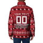 Personalized St George Illawarra Dragons Christmas Padded Jacket Australian Rugby Fans - Pixelated Ugly Xmas Pattern Mascot Santa
