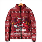 Personalized St George Illawarra Dragons Christmas Padded Jacket Australian Rugby Fans - Pixelated Ugly Xmas Pattern Mascot Santa