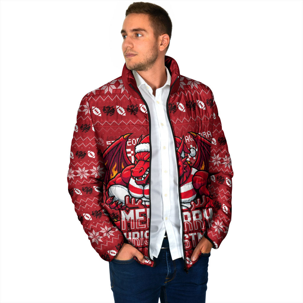 Personalized St George Illawarra Dragons Christmas Padded Jacket Australian Rugby Fans - Pixelated Ugly Xmas Pattern Mascot Santa