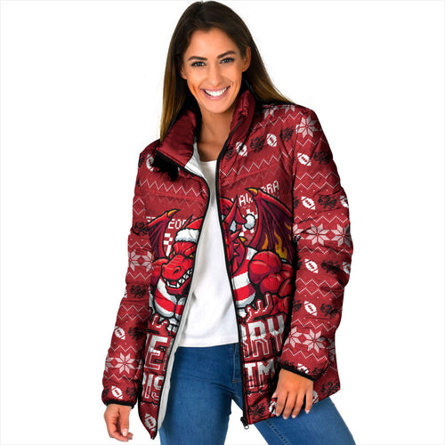 Personalized St George Illawarra Dragons Christmas Padded Jacket Australian Rugby Fans - Pixelated Ugly Xmas Pattern Mascot Santa