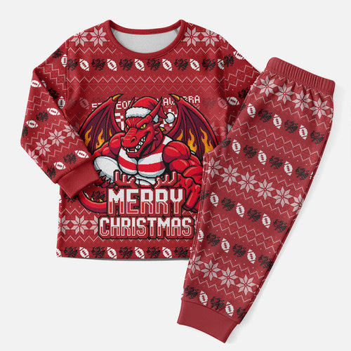 Personalized St George Illawarra Dragons Christmas Pajama Set Australian Rugby Fans - Pixelated Ugly Xmas Pattern Mascot Santa