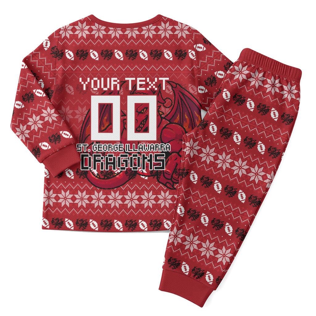 Personalized St George Illawarra Dragons Christmas Pajama Set Australian Rugby Fans - Pixelated Ugly Xmas Pattern Mascot Santa