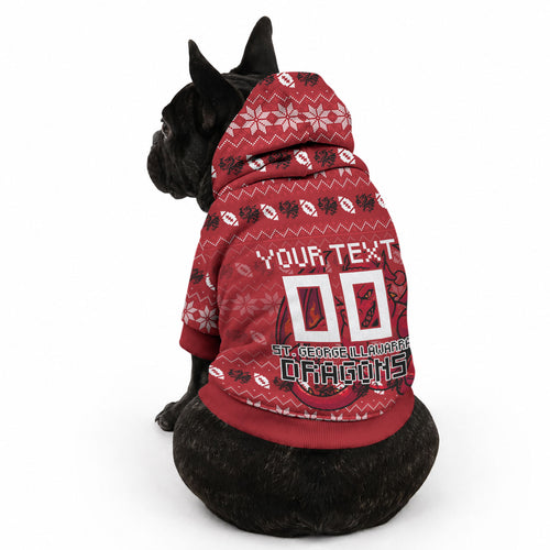 Personalized St George Illawarra Dragons Christmas Pet Hoodie Australian Rugby Fans - Pixelated Ugly Xmas Pattern Mascot Santa