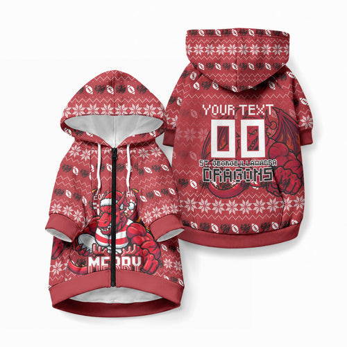Personalized St George Illawarra Dragons Christmas Pet Hoodie Australian Rugby Fans - Pixelated Ugly Xmas Pattern Mascot Santa