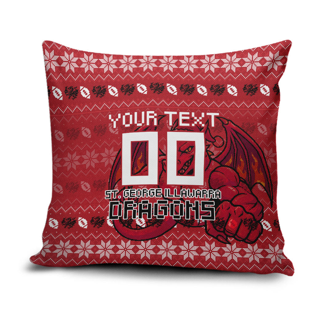 Personalized St George Illawarra Dragons Christmas Pillow Cover Australian Rugby Fans - Pixelated Ugly Xmas Pattern Mascot Santa